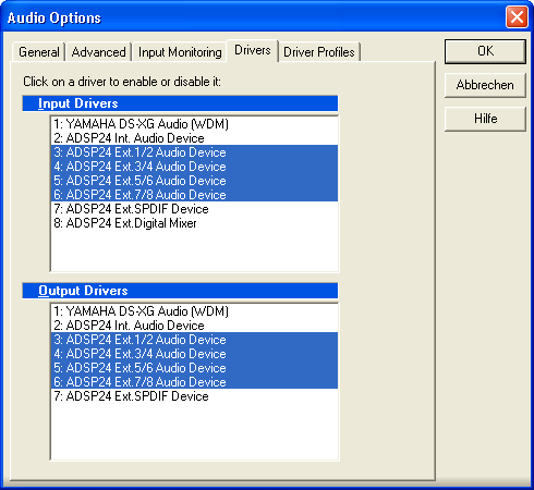 Audio Options - Drivers